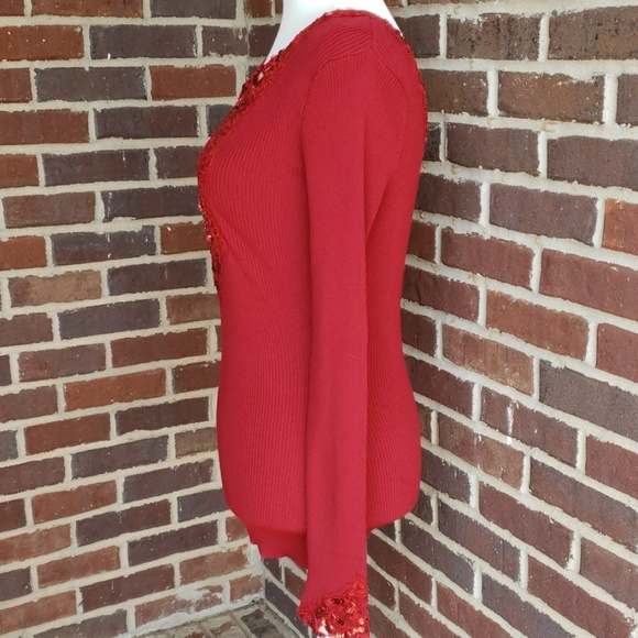 🔥 SEXY 🔥 Red Ribbed Long Sleeve Top with Sequins - Picture 4 of 8